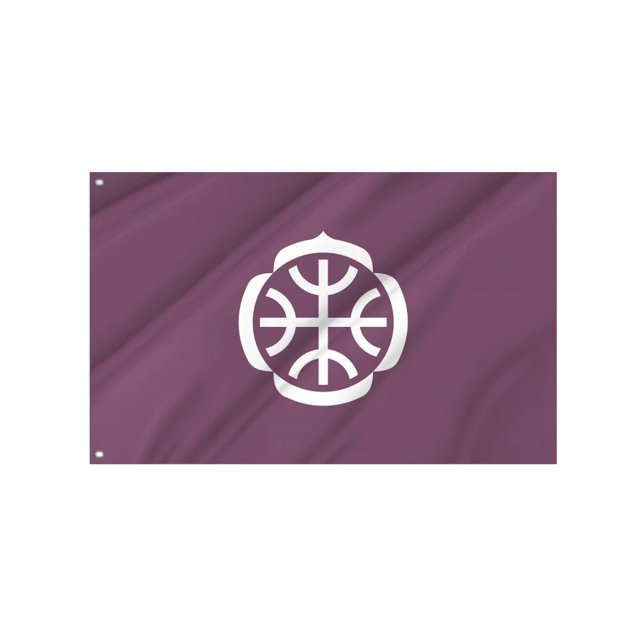 Tatebayashi Gunma municipal flag with white historic emblem on purple field