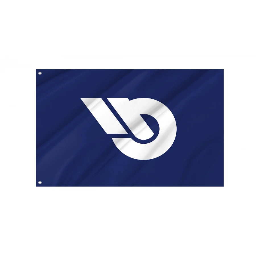 Toride Ibaraki municipal flag with white interlocking geometric katakana emblem on deep blue field