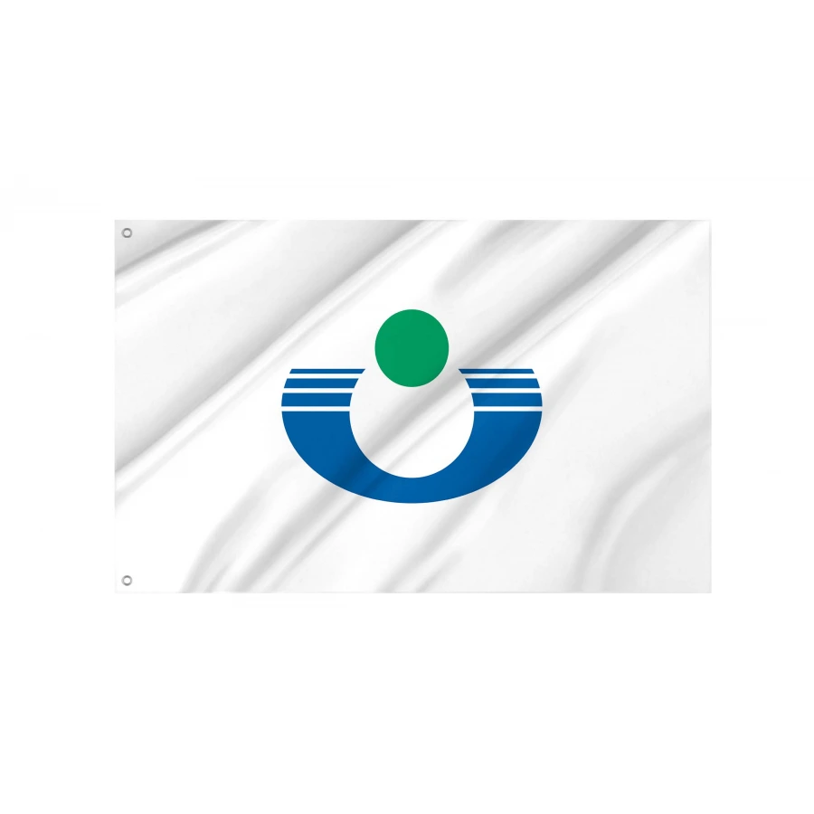 Urayasu Chiba municipal flag with rising sun and Tokyo Bay emblem