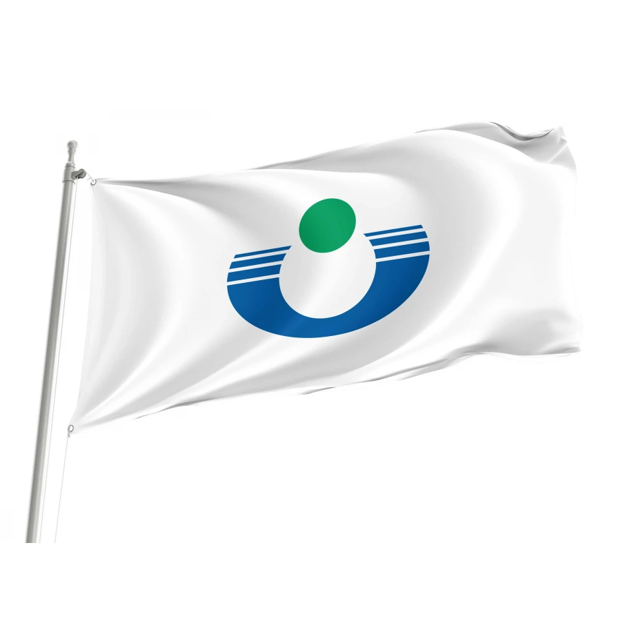 Urayasu Chiba municipal flag with rising sun and Tokyo Bay emblem