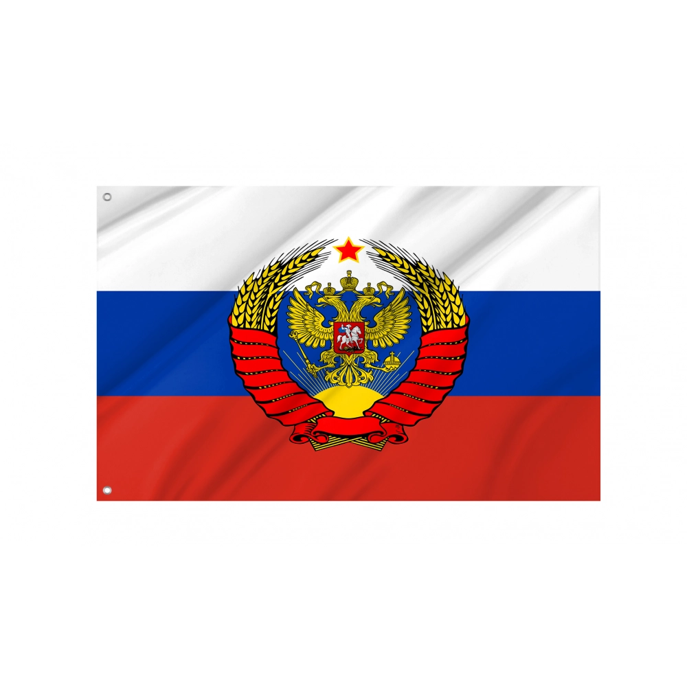 Russia with Soviet Crest Flag for Indoor & Outdoor Use