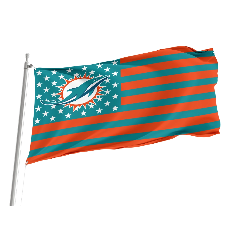Miami Dolphins USA American Nation Stripes Flag for Indoor & Outdoor Use