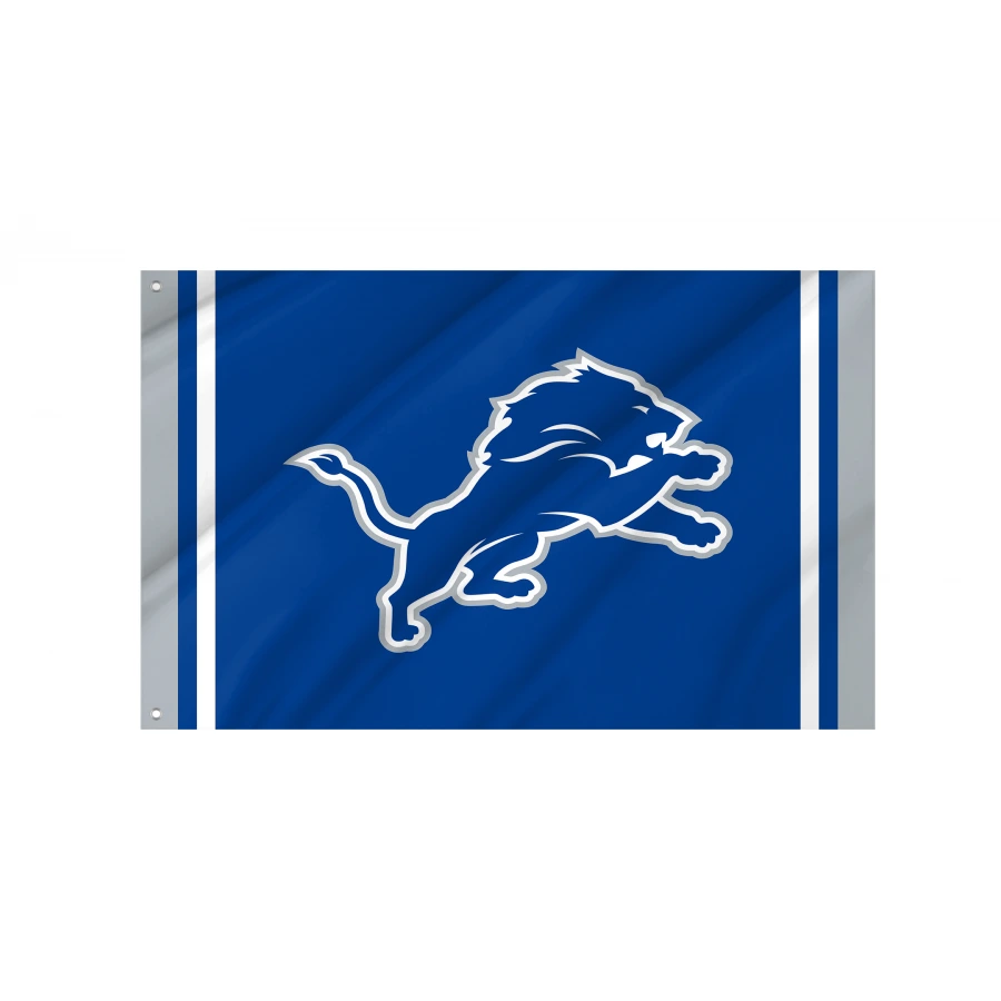 Detroit Lions flag with leaping lion emblem on Honolulu blue background
