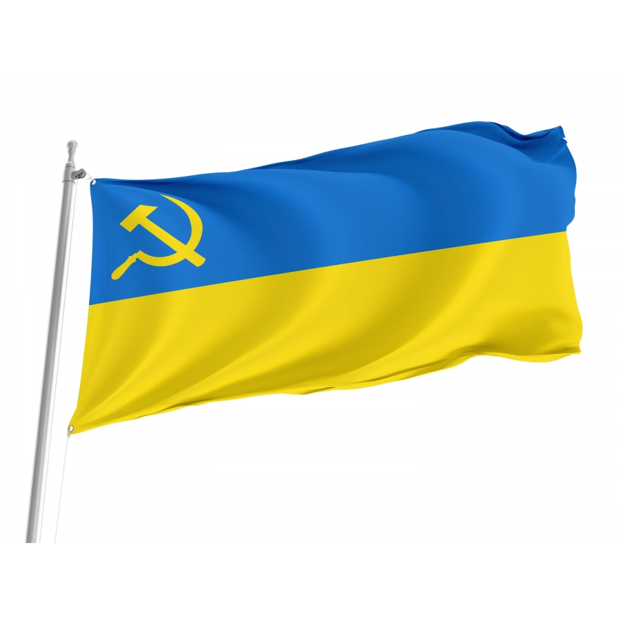 Flag of Ukraine with hammer and sickle, Patriotic Flags, Unique Design Print, Flags for Indoor & Outdoor Use