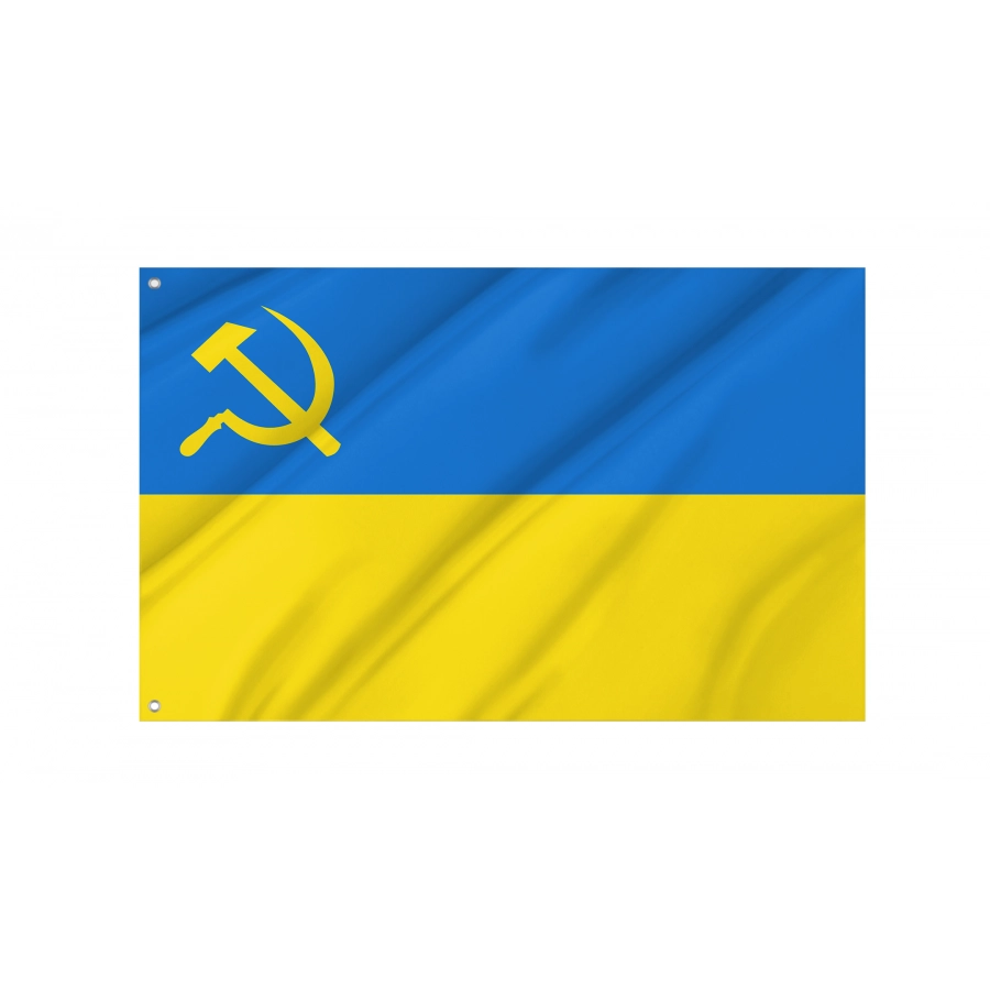 Flag of Ukraine with hammer and sickle, Patriotic Flags, Unique Design Print, Flags for Indoor & Outdoor Use