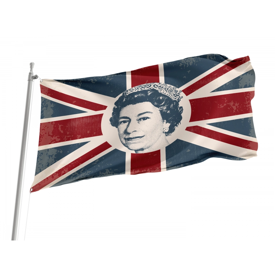 Queen Elizabeth On Britain Flag, Unique Design Print - High Quality United Kingdom for Indoor and Outdoor Use