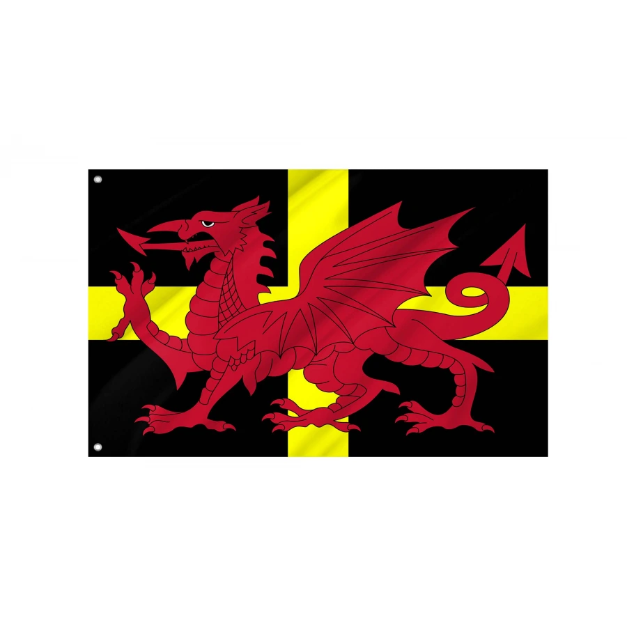 Wales Dragon On St David's Cross Flag for Indoor & Outdoor Use, GBR56