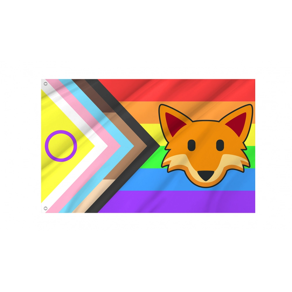 Fox Emoji on Progress Pride Flag for Indoor & Outdoor Use