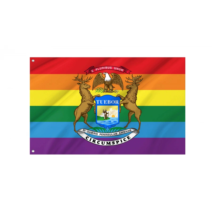 Michigan Rainbow Flag for Indoor & Outdoor Use, PRIDE32