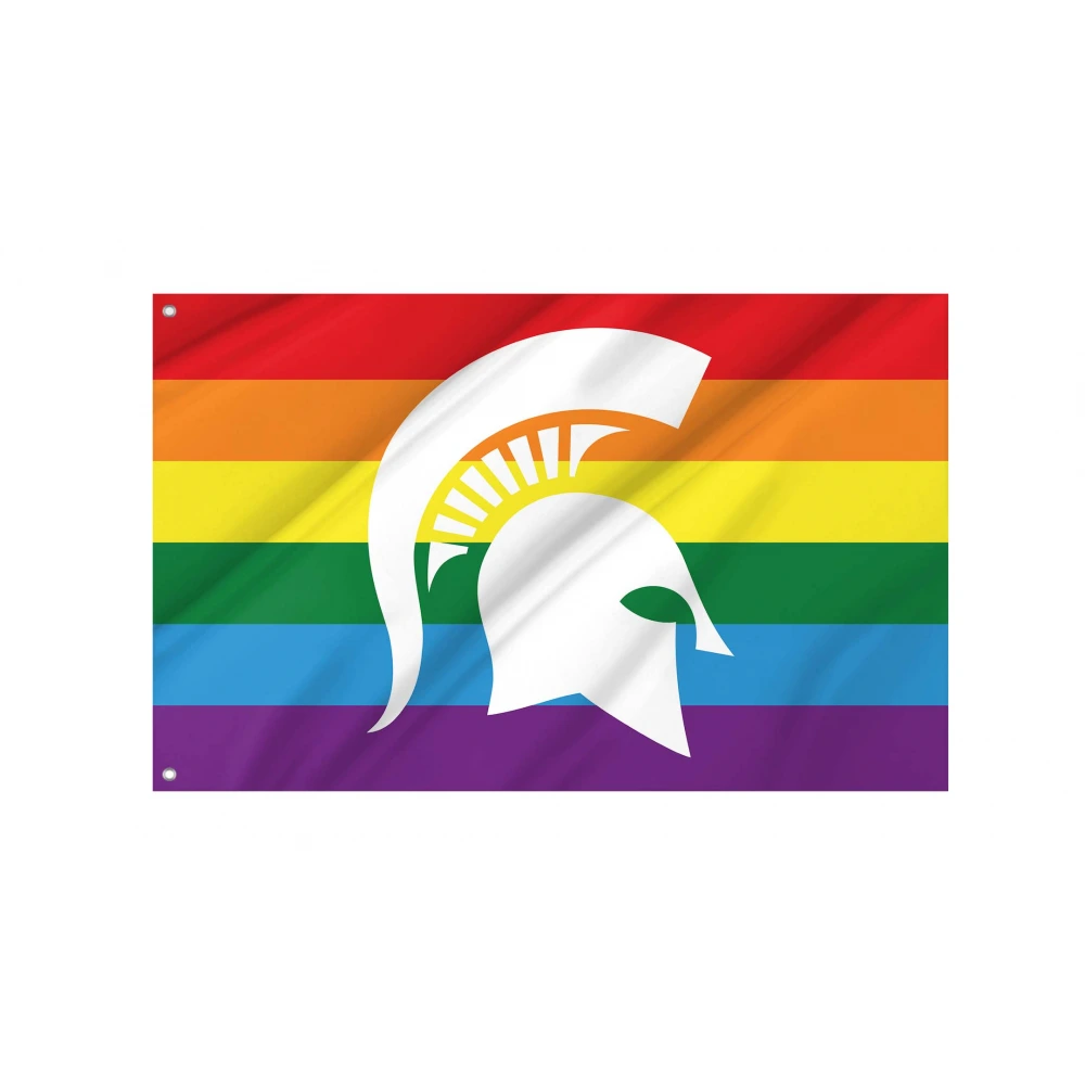 Michigan State Spartan Helmet Rainbow Flag for Indoor & Outdoor Use