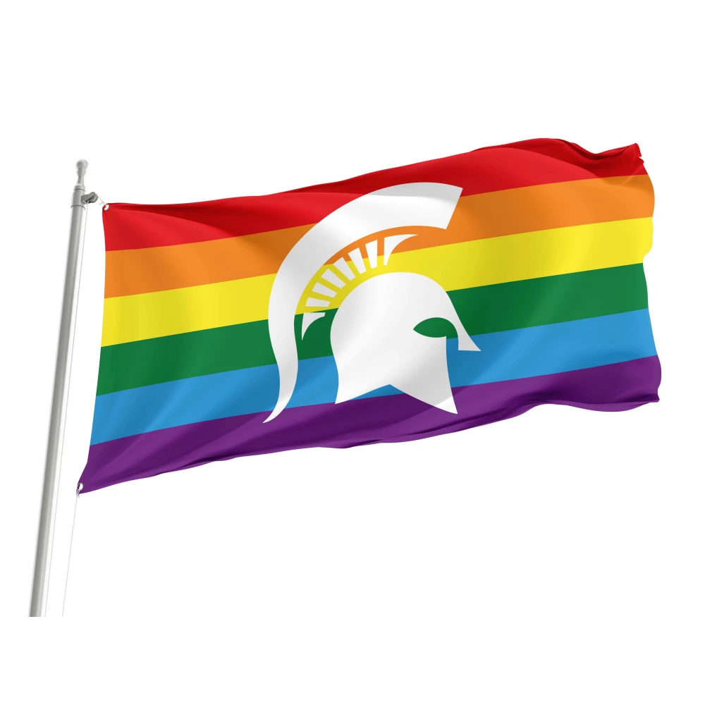 Michigan State Spartan Helmet Rainbow Flag for Indoor & Outdoor Use