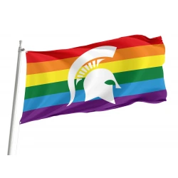 Michigan State Spartan Helmet Rainbow Flag for Indoor & Outdoor Use