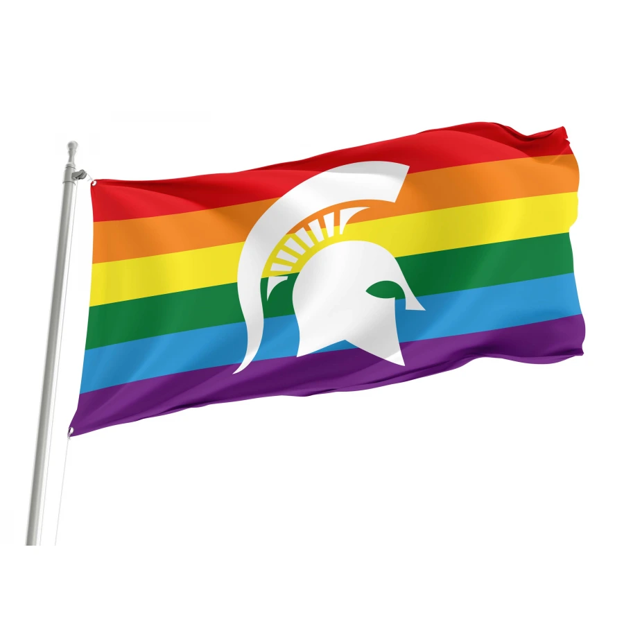 Michigan State Spartan Helmet Rainbow Flag for Indoor & Outdoor Use, PRIDE34